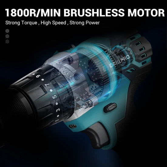 Drillpro 13MM Brushless Electric Impact Drill 20+3 Torque Screwdriver Hammer Drill Winter Ice Power Tools For Mak Battery