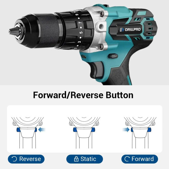 Drillpro 13MM Brushless Electric Impact Drill 20+3 Torque Screwdriver Hammer Drill Winter Ice Power Tools For Mak Battery