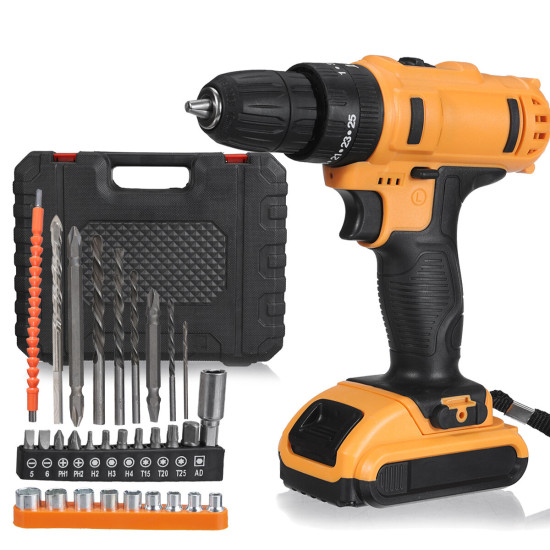 21V Electric Power Drill with Adjustable Speed 180W 28Nm Maximum Torque Reversible Function Drills in Wood and Steel Digital Display Battery Convenient EU/US Plug Options Essential Tool for Home DIY Projects - one battery & EU plug