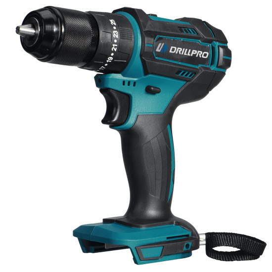 Drillpro Cordless Impact Drill 18V Adapted to Mak Battery Max Torque 25-90Nm No Load Speed 0-450r/min or 0-1500r/min, Keyless 13mm Chuck 3-in-1 Function LED Light Forward/Reverse/Lock Switch