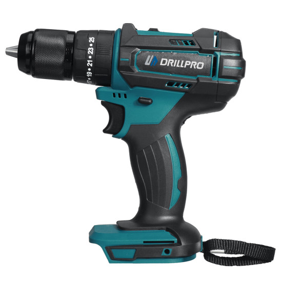 Drillpro Cordless Impact Drill 18V Adapted to Mak Battery Max Torque 25-90Nm No Load Speed 0-450r/min or 0-1500r/min, Keyless 13mm Chuck 3-in-1 Function LED Light Forward/Reverse/Lock Switch