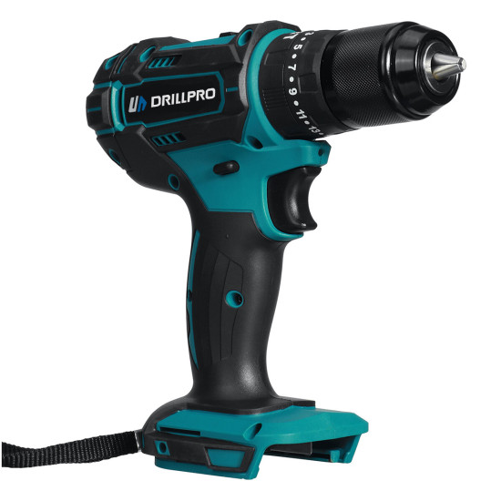 Drillpro Cordless Impact Drill 18V Adapted to Mak Battery Max Torque 25-90Nm No Load Speed 0-450r/min or 0-1500r/min, Keyless 13mm Chuck 3-in-1 Function LED Light Forward/Reverse/Lock Switch