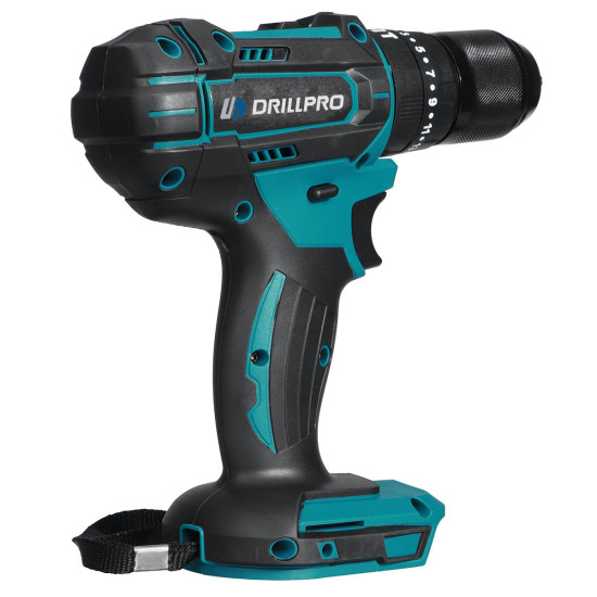 Drillpro Cordless Impact Drill 18V Adapted to Mak Battery Max Torque 25-90Nm No Load Speed 0-450r/min or 0-1500r/min, Keyless 13mm Chuck 3-in-1 Function LED Light Forward/Reverse/Lock Switch