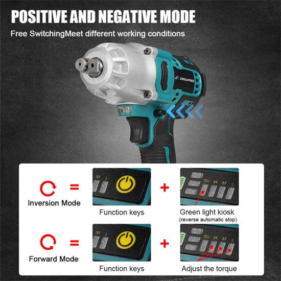 Drillpro 18V Brushless Electric Wrench 0-6200 RPM 800N.M Torque LED Work Lights Suitable for Construction Woodworking Heavy Duty Maintenance - One Battery