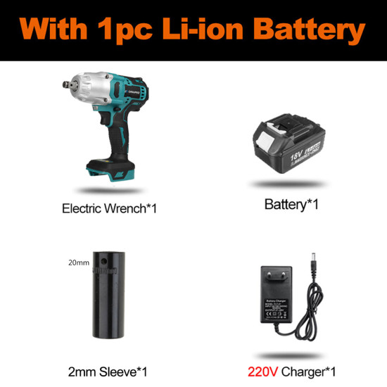 Drillpro 18V Brushless Electric Wrench 0-6200 RPM 800N.M Torque LED Work Lights Suitable for Construction Woodworking Heavy Duty Maintenance - One Battery