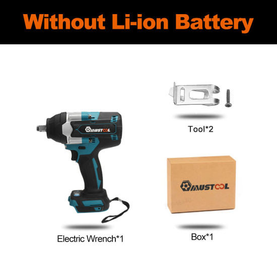 MUSTOOL 1800N.M 1/2" 6800rpm Electric Wrench Brushless Motor Woodworking Machine with/without Battery - Without Battery