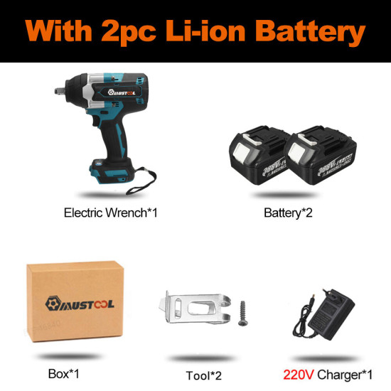 MUSTOOL 1800N.M 1/2" 6800rpm Electric Wrench Brushless Motor Woodworking Machine with/without Battery - Without Battery