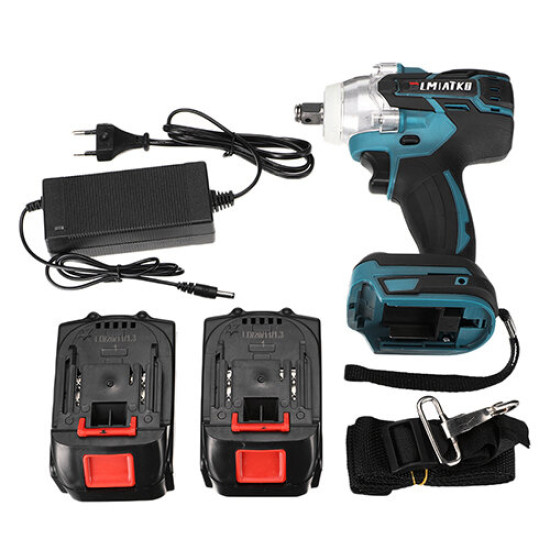 BLMIATKO 388VF 2 In 1 Brushless Impact Wrench 4 Speed Cordless Electric Screwdriver W/ Battery & Plastic Tool box - EU Plug Two Batteries