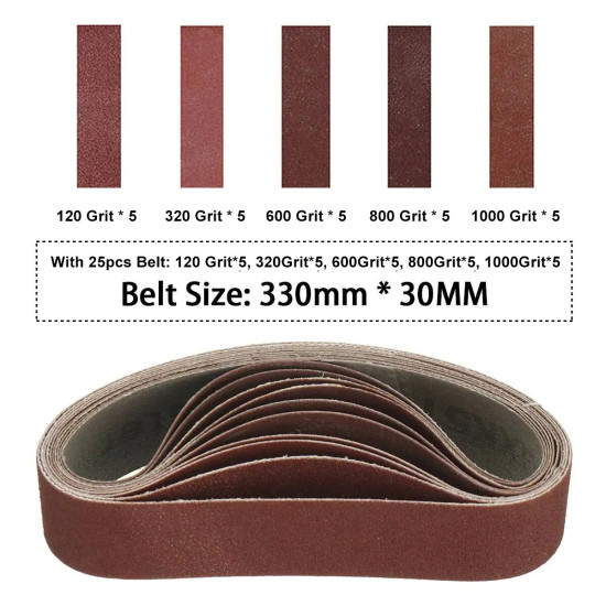 25PCS 330x30mm Sanding Belts 120/320/600/800/1000 Grits for Belt Sander Knife Sharpening Woodworking Metal Polishing