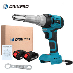 Drillpro 720W Brushless Electric Rivet Gun High Power Cordless Tool with 2000RPM Speed 588N.M Torque Suitable for 2.4~5.0mm Rivets Compatible with Mak 18V Battery Powerful Efficient Versatile - Without Battery