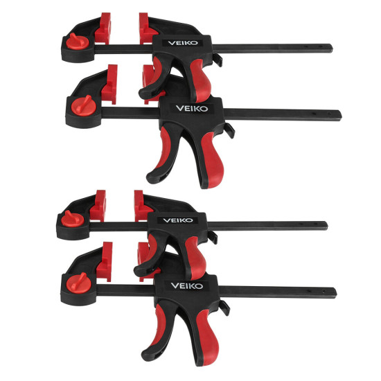 VEIKO 4Pcs 6/12inch Quick-Grip Bar Clamp One-Handed Clamp Spreader Light-Duty Quick-Change F Clamp with 100KG Load Limit Woodworking Clamp - 6 Inch