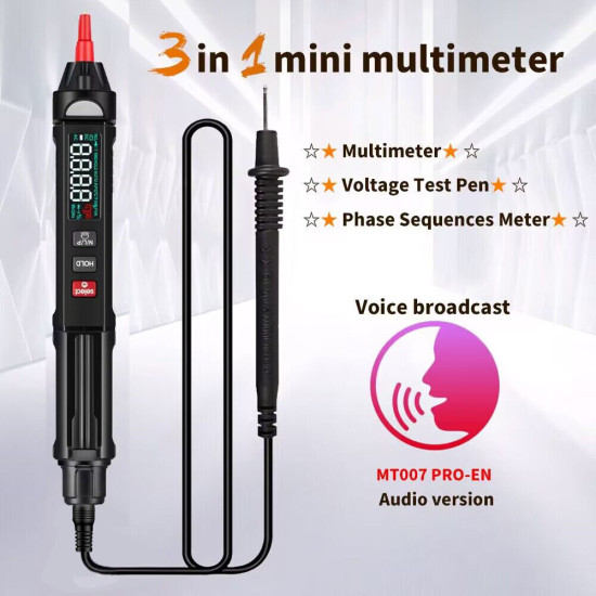 MUSTOOL MT007/MT007 Pro/MT007 Pro-EN True RMS Digital Multimeter + Voltage  Test Pen +Phase Sequences Meter  3 In 1 Color Screen Voice Broadcast - MT007