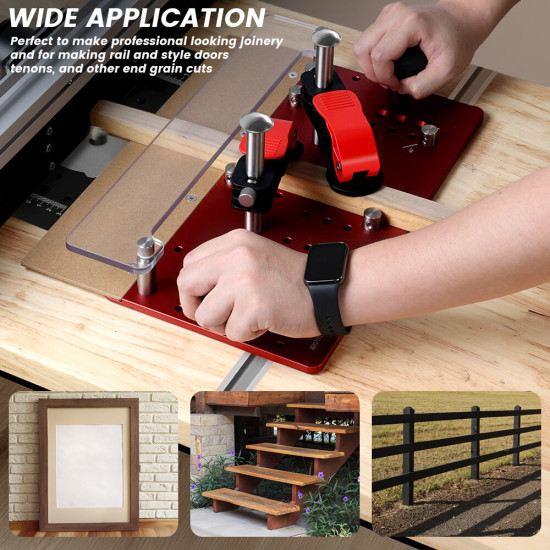 ENJOYWOOD Hooked On Wood Precision Router Table Rail Coping Sled Woodworking Professional Rail Guide Safety Coping Sled for Cabinet Door Joints / Drawer Fronts - Red