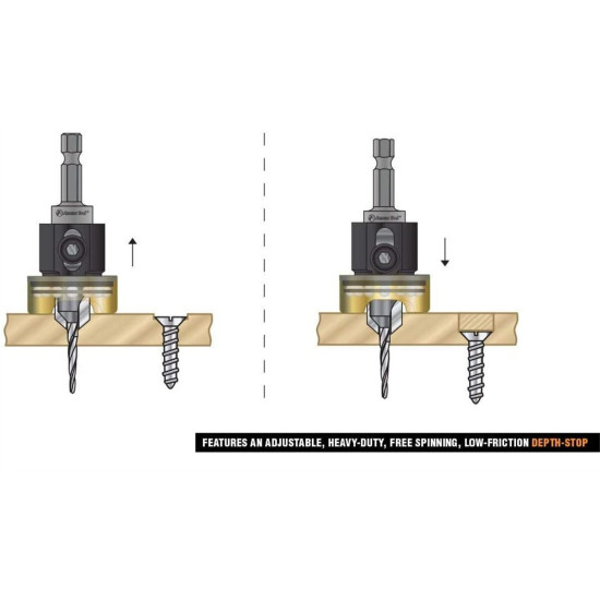 82 Degree Woodworking Countersink Drill Bits Carbide Tipped with Adjustable Depth Stop No Thrust Ball Bearing