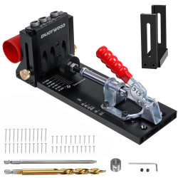 ENJOYWOOD XK4 Pocket Hole Jig Kit Aluminum Alloy Adjustable Woodworking Drilling Guide for Angled Holes with Drill Bit - A