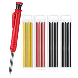 Solid Carpenter Pencil With Multi Colors Refill Joiner Marker Woodworking Pencil Marking Tool Built-In Sharpener - Black pen shell + Red refill