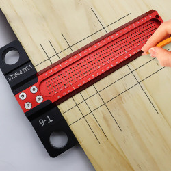 6/12 Inch Woodworking Hole Drawing Ruler Parallel/Vertical Drawing Line T-Shaped Hole Marking Ruler - 12Inch