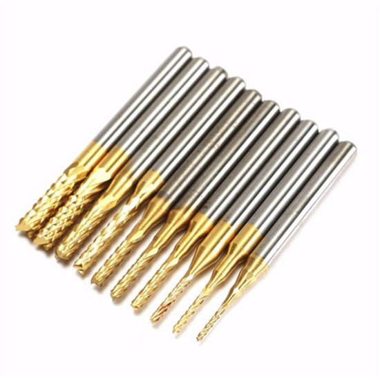 10PCS Drill Bits Titanium Coated Engraving Milling Cutter Hole 0.8-3mm Carbide Bits CNC Precision Tool Set