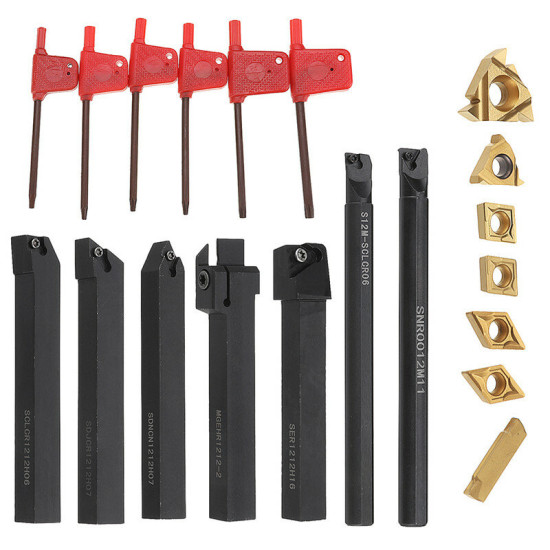 7pcs 12mm Shank Lathe Boring Bar Turning Tool Holder Set with Carbide Inserts