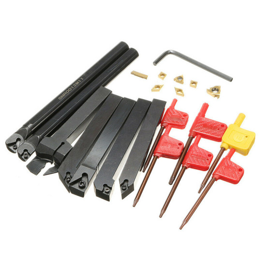 7pcs 12mm Shank Lathe Boring Bar Turning Tool Holder Set with Carbide Inserts