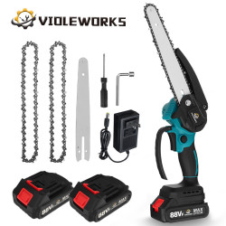 VIOLEWORKS 8 Inches 1200W Electric Cordless Chain Saw Brushless Motor With 2500mAh 1/2 Batteries - one battery & EU plug