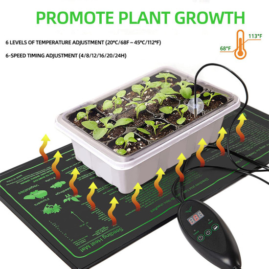 Energy Efficient Seedling Heat Mat with Six-Stage Adjustable Temperature Controller Plant Germination Heating Pad Perfect for Indoor Gardening and Hydroponics - Type A