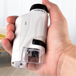 Mini Microscope Handheld LED Light Portable Microscope 60X-120X Magnification Educational Science Toy for Exploration and Learning