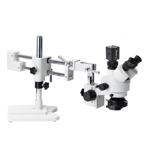 MUSTOOL 3.5X 90X  Simul-Focal Double Boom Stand Trinocular Stereo Zoom Stereo Microscope 24MP 4K HDMI-compatible Camera 56 LED Light Microscopie - white