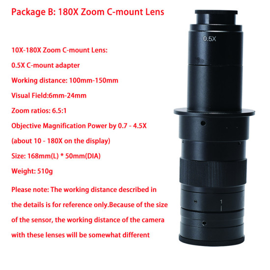 130X 180X 300X Industrial Adjustable Monocular Zoom CS C mount Lens HDMI-compatible Video Microscope Camera - 130x