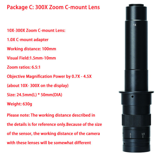 130X 180X 300X Industrial Adjustable Monocular Zoom CS C mount Lens HDMI-compatible Video Microscope Camera - 130x