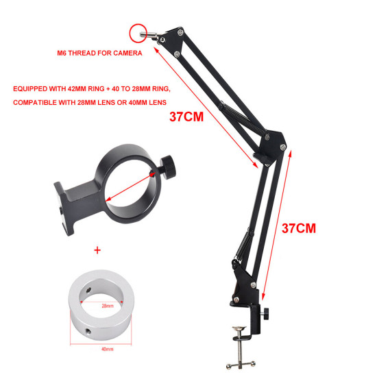 Industrial Microscope Camera Bracket Adjustable 360° Rotation Monocular Design High Quality Metal Load Capacity 3.5 IBS Compatible with 42mm and 50mm Lenses Ideal for Industrial Visual Inspection Applications - 42mm