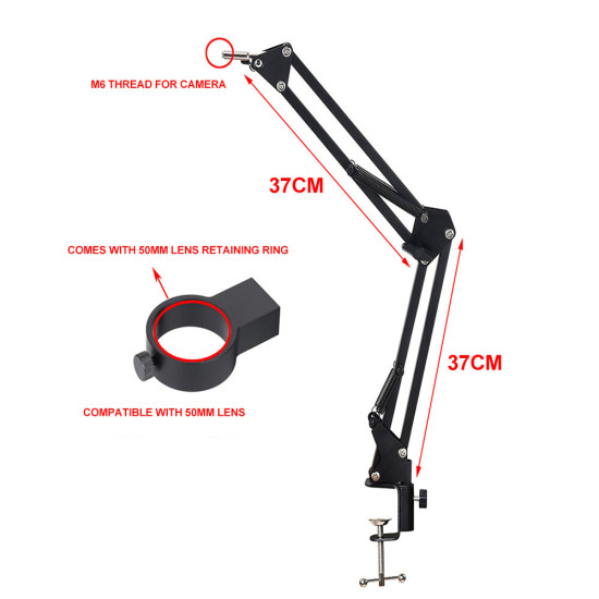 Industrial Microscope Camera Bracket Adjustable 360° Rotation Monocular Design High Quality Metal Load Capacity 3.5 IBS Compatible with 42mm and 50mm Lenses Ideal for Industrial Visual Inspection Applications - 42mm