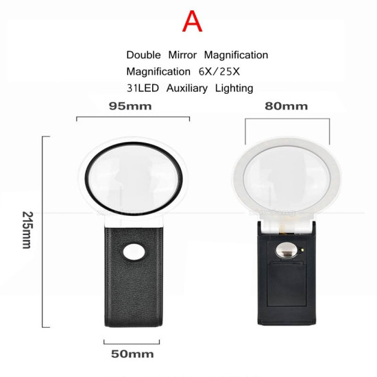 25X Magnifying Lens Handheld Eye-Loupe Magnifier for Coins Stamps Jewelry LED Illuminated Foldable Magnifying Glass Magnifier - 7058A-80mm