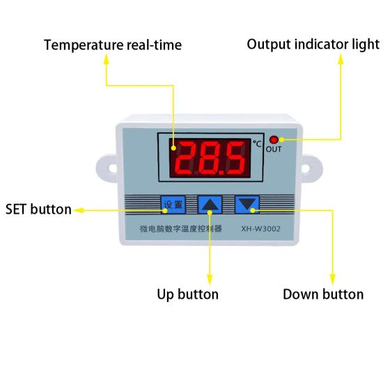 W3002 Digital LED Temperature Controller with 12V/24V/220V/110V Options Dual Refrigeration and Heating Control Adjustable Settings High Accuracy Measurement for Seafood Machines and Other Applications - 12V