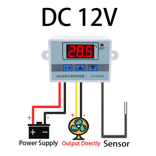 W3002 Digital LED Temperature Controller with 12V/24V/220V/110V Options Dual Refrigeration and Heating Control Adjustable Settings High Accuracy Measurement for Seafood Machines and Other Applications - 12V