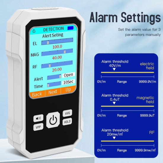 3in1 Multifunctional Electric Field Magnetic Field RF Radiation Detector Handheld Electromagnetic Radiation Tester EMF Meter Portable Radio Frequency Detect Meter - Black