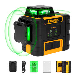 EU Direct KAIWEETS KT360A 3x360 Green Line Laser Level with Rechargeable Battery 196ft Distance IP54 Waterproof Best for Outdoor Measurement