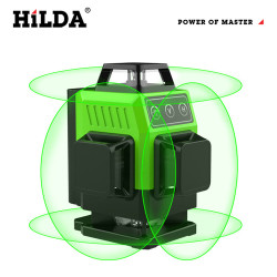 HILDA Green Light Laser Level High Accuracy 12-Line 3D 16-Line 4D User-friendly Wall Attachable Battery Powered Construction Tool Lithium Battery Remote Control - E