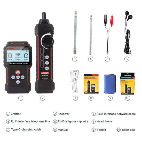 New NF-8209S LCD Network Cable Tester Wire Tracker PoECurrent Length cabl RJ45 Cable Tracker multifunctional tester Tool