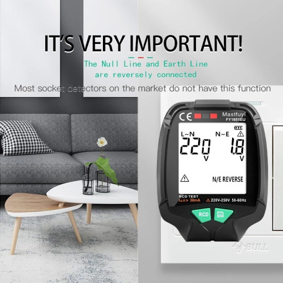 FY1881 30V-250V Digital Smart Socket Tester Voltage Test Socket Tester ENull Line Phase Check RCD Test Data Storage - US Plug