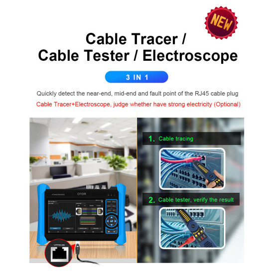 NetMaster MT6810 OTDR Network Coaxial Cable Tester with Fiber Optic Fault Locator Efficiently Locate Cable Breaks and Obstructions - MT-6810 1310/1550