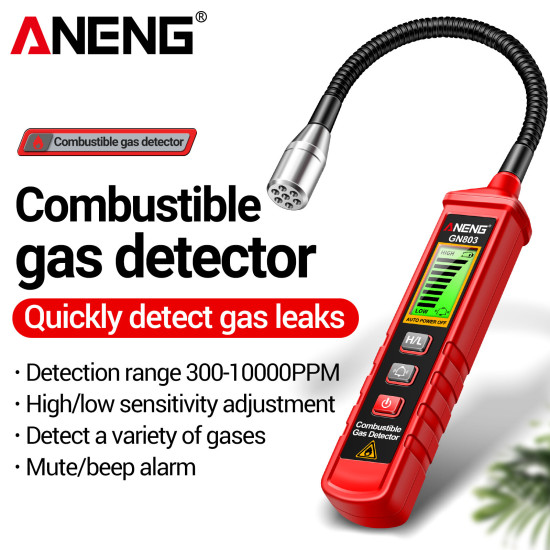 ANENG GN803 Combustible Gas Leak Detector High Sensitivity 300-10000PPM Alcohol Ethanol Detection Adjustable Sensitivity All-Metal Bendable Hose Safe and Accurate Home Safety Equipment