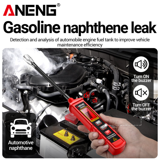 ANENG GN803 Combustible Gas Leak Detector High Sensitivity 300-10000PPM Alcohol Ethanol Detection Adjustable Sensitivity All-Metal Bendable Hose Safe and Accurate Home Safety Equipment