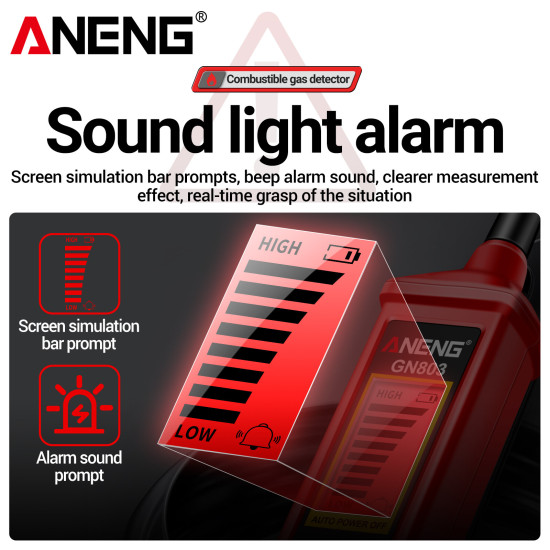 ANENG GN803 Combustible Gas Leak Detector High Sensitivity 300-10000PPM Alcohol Ethanol Detection Adjustable Sensitivity All-Metal Bendable Hose Safe and Accurate Home Safety Equipment