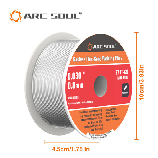 ARC SOUL 0.8mm Gasless Flux-Core Welding Wire 0.45kg/0.9kg for Smooth Consistent Welding Performance Ideal for Home and Professional Use Self-Shielding No External Gas Required - 0.45kg