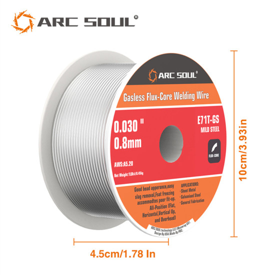 ARC SOUL 0.8mm Gasless Flux-Core Welding Wire 0.45kg/0.9kg for Smooth Consistent Welding Performance Ideal for Home and Professional Use Self-Shielding No External Gas Required - 0.45kg