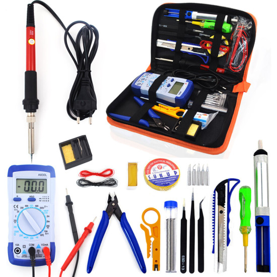 60W EU Plug 220V 110V adjustable temperature Soldering Iron kit With Multimeter Desoldeirng Pump Welding Tool Soldering Tools - 220V