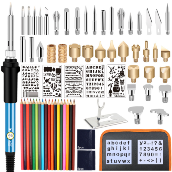 71 Pieces Adjustable Temperature Electric Soldering Iron Pyrography Tool Carving Pyrographer Pen Wood Burning Kit