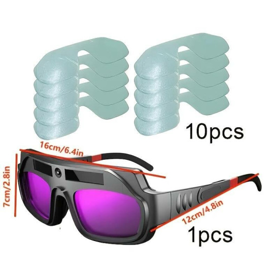 Auto Darkening Welding Goggles Anti-Scratch Large View Welder Glasses for Plasma Cut with 10 Pcs Lenses