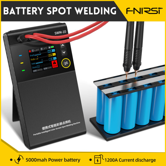 FNIRSI SWM-10 0.25mm Spot Welder 4 Gears Adjustable DIY Mini Spot Double Pulse Welding Machine 18650 Battery Pack Welding Tool Built-in 5000mAh Battery